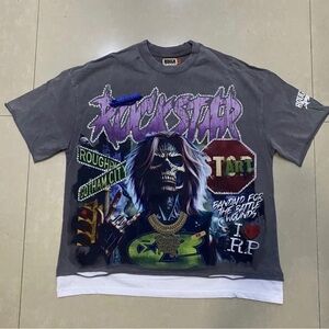 Rough Play Rockstar Skull Graphic Tee Rhinestone Streetwear Size M